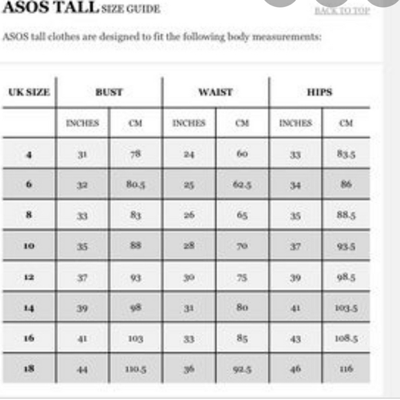 asos tall size guide